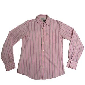 Abercrombie & Fitch Shirt Mens Small Pink Stripe Long Sleeve Button Down Preppy